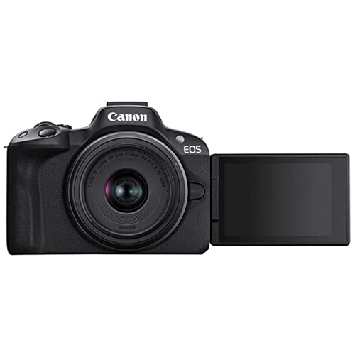 Canon EOS R50 Mirrorless Digital Camera with RF-S 18-45mm f/4.5-6.3 is STM Lens + 75-300mm F/4-5.6 III Lens + 50mm f/1.8 STM Lens + 128GB Memory + Case + Tripod + Filters (43pc Bundle)