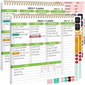spiral weekly planner with habit trackers, 8.7" x 9.5", 2 pack weekly to do list notepad with calendar, 52 sheets tear off note pad, work and personal organizer