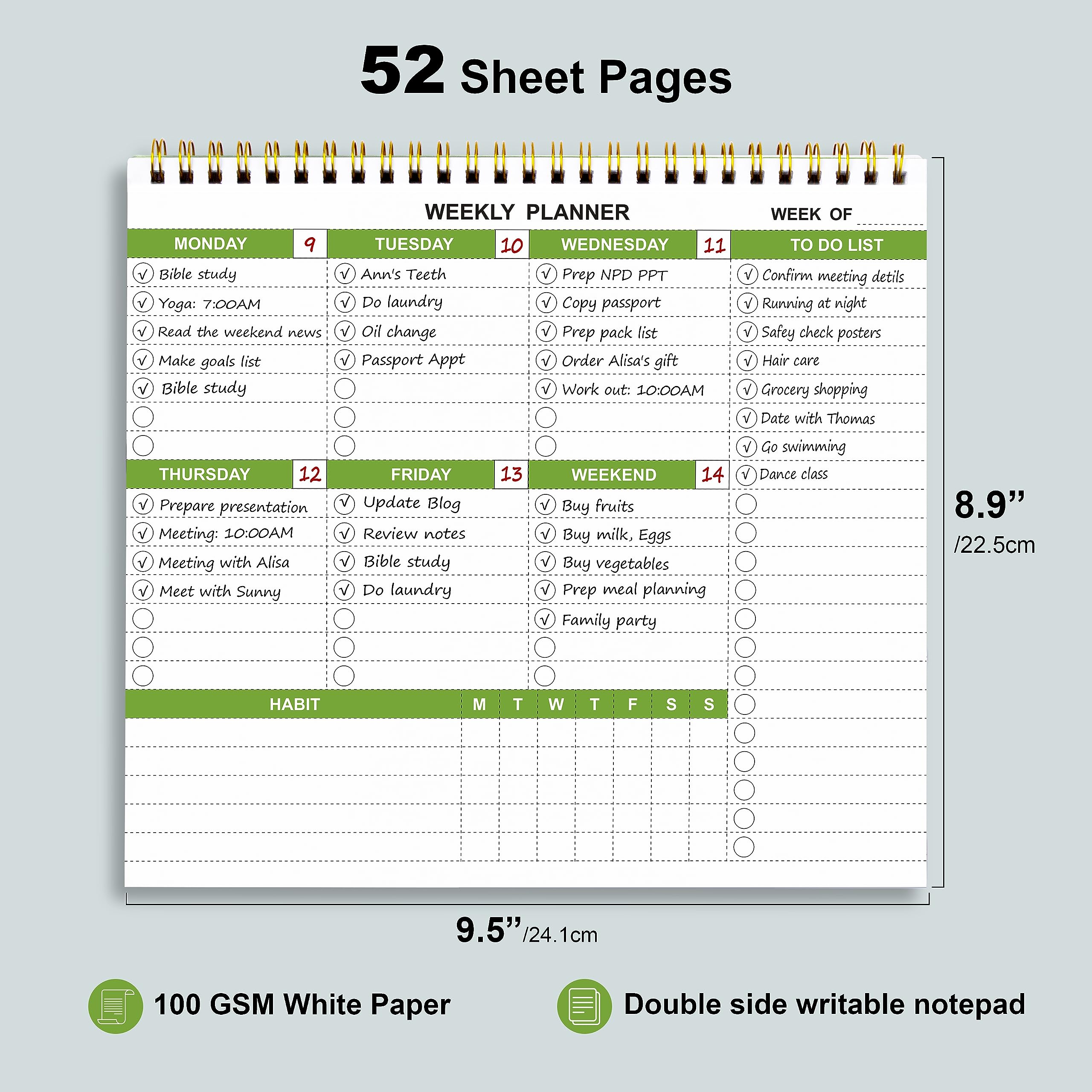 Spiral Weekly Planner with Habit Trackers, 8.7" X 9.5", 2 Pack Weekly To Do List Notepad with Calendar, 52 Sheets Tear Off Note Pad, Work and Personal Organizer