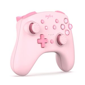 pxn 9607x wireless switch pro controller, dual shock gamepad joystick support nfc, turbo, wake-up, gyro axis, vibration hall effect joysticks for switch/lite/oled & pc & ios (pink)