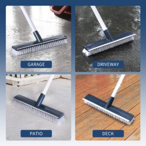 BOOMJOY Floor Scrub Brush with 57" Long Handle, 12" Wide Brush Head, 2 in 1 Scrape and Brush, Stiff Bristle for Cleaning Bathroom, Patio, Kitchen, Tile, Wall and Deck