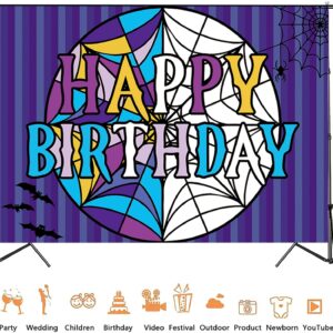 Wednesday Banner Wednesday Horror Theme Birthday Photography Backdrop Kids Boys Girls Birthday Party Decorations Supplies Black White Stripe Photo Banner Props（5x3ft）