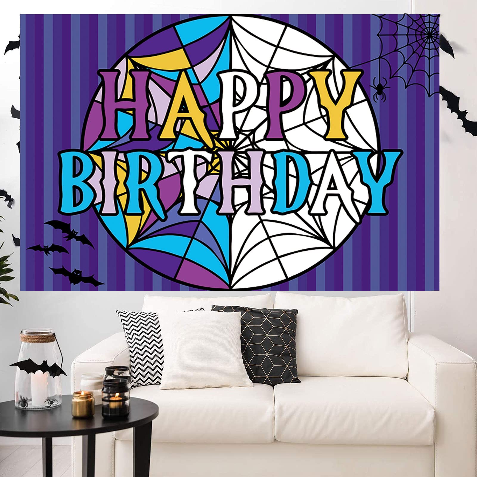 Wednesday Banner Wednesday Horror Theme Birthday Photography Backdrop Kids Boys Girls Birthday Party Decorations Supplies Black White Stripe Photo Banner Props（5x3ft）