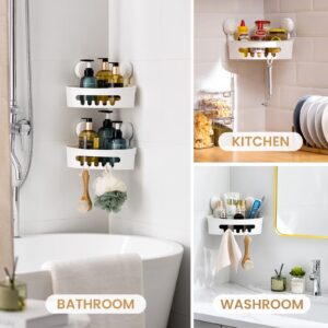 LEVERLOC Corner Shower Caddy Suction Cup No-Drilling Removable Shower Caddy Basket Powerful Suction Bathroom Shower Shelf Waterproof & Rustproof Organizer for Bathroom Storage - White