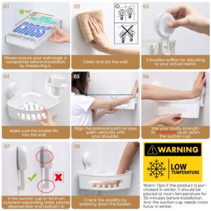 LEVERLOC Corner Shower Caddy Suction Cup No-Drilling Removable Shower Caddy Basket Powerful Suction Bathroom Shower Shelf Waterproof & Rustproof Organizer for Bathroom Storage - White