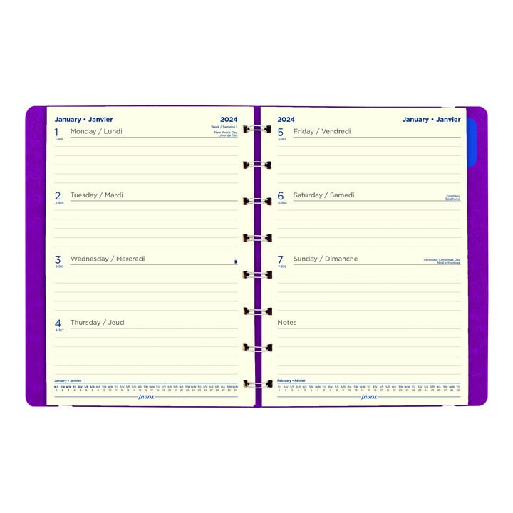 Filofax Weekly Planner, 12 Months, January to December, 2024, Twin-Wire Binding, Bilingual, 8.25" x 5.75", Fuchsia (C1851403-24)