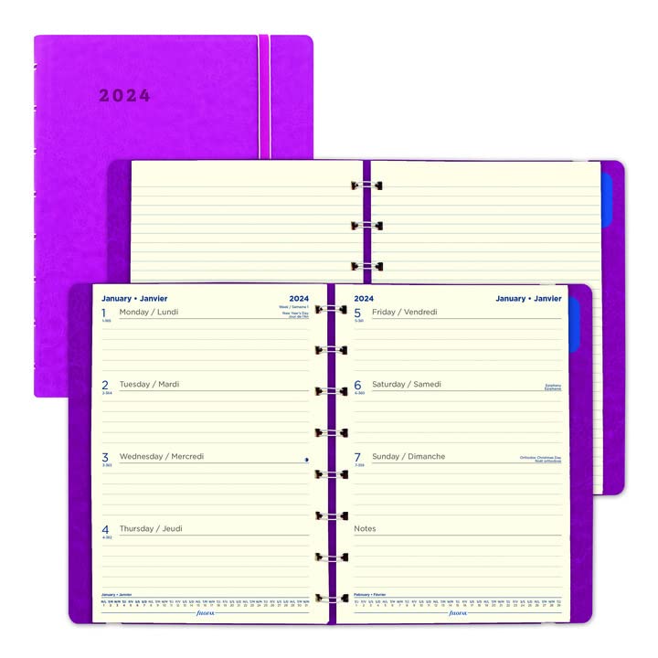 Filofax Weekly Planner, 12 Months, January to December, 2024, Twin-Wire Binding, Bilingual, 8.25" x 5.75", Fuchsia (C1851403-24)