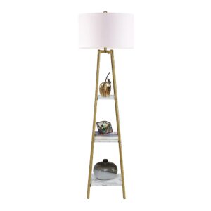 rosen garden floor lamp, standing reading light with shelves and gold shade, modern tall pole lamp, accent furniture décor lighting for living room, bedrooms (gold, white shade)