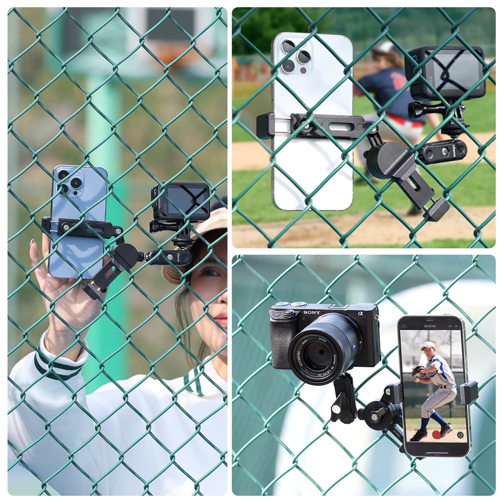 ULANZI CM010 Fence Mount for Mevo, GoPro, iPhone, Phone, AKASO, DJI Osmo Action, Insta360, Mevo Start for Baseball Softball Tennis Recording, Cameras Net Chain Link Fence Clip Mount Holder