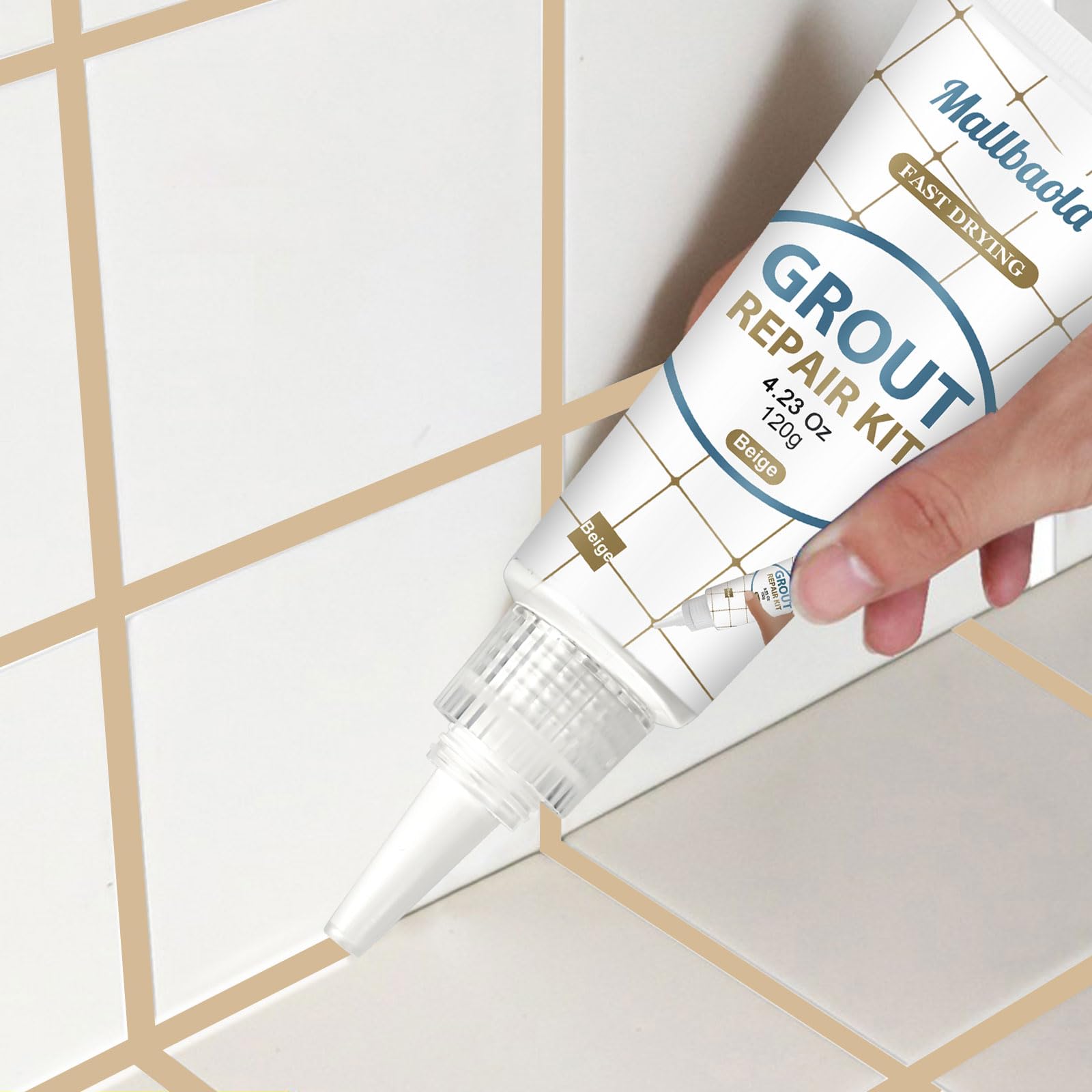 Mallbaola Tile Grout Repair Kit, 2 Pack Beige Grout Filler Tube, Grout Paint for Bathroom Shower Kitchen Floor Tile, Tile Grout Sealer for Restore and Renew Tile Line, Gaps, Grout Pen(Beige, 8.47 oz)