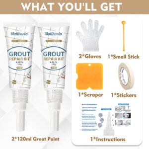 Mallbaola Tile Grout Repair Kit, 2 Pack Beige Grout Filler Tube, Grout Paint for Bathroom Shower Kitchen Floor Tile, Tile Grout Sealer for Restore and Renew Tile Line, Gaps, Grout Pen(Beige, 8.47 oz)