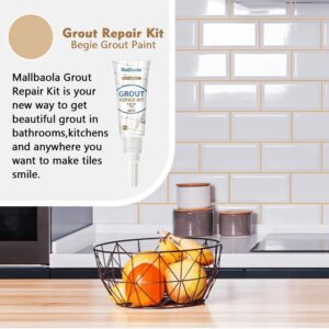 Mallbaola Tile Grout Repair Kit, 2 Pack Beige Grout Filler Tube, Grout Paint for Bathroom Shower Kitchen Floor Tile, Tile Grout Sealer for Restore and Renew Tile Line, Gaps, Grout Pen(Beige, 8.47 oz)