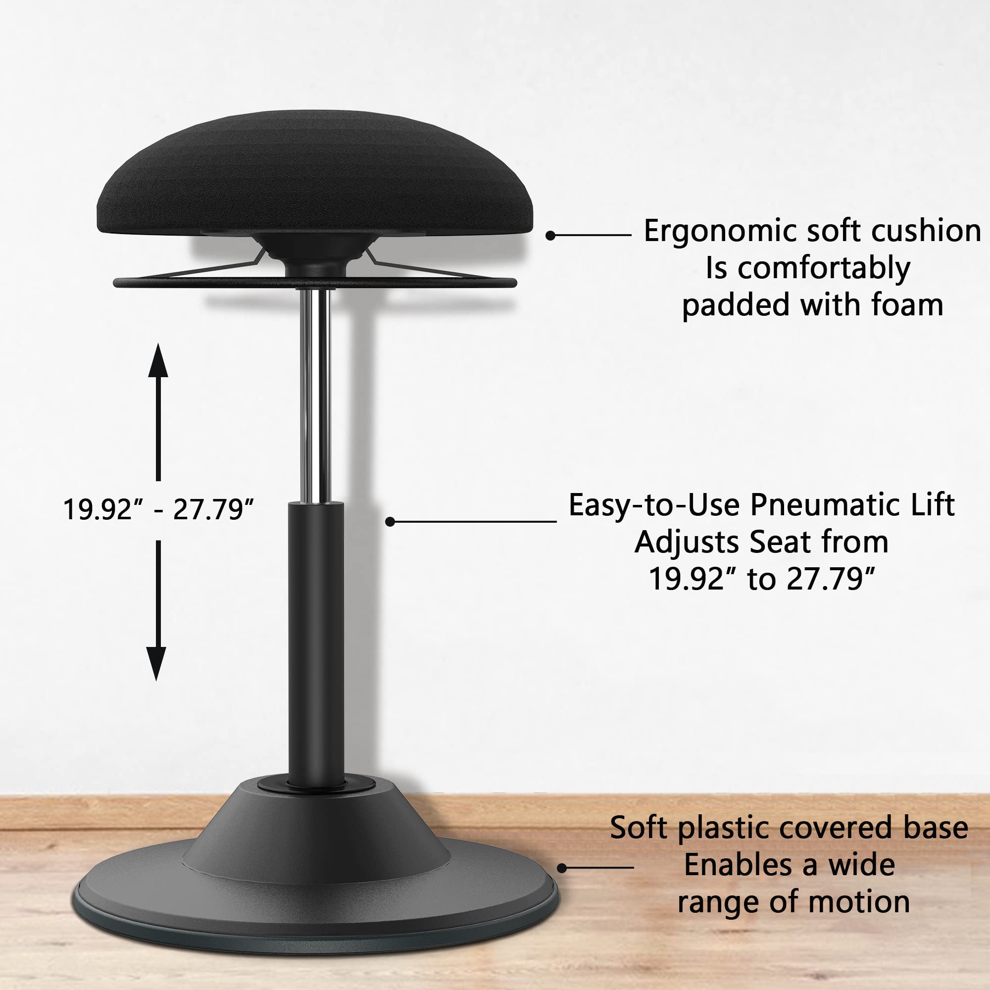 Modern Standing Desk Chair Height Adjustable 360-Degree Swivel Stool Chair, Office, Home, Garage, Black, Sit Stand Balance and Wobble (Black-1)