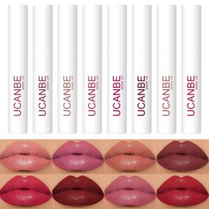 ucanbe 8 pcs lightly glossy lipstick set - waterproof lip stain - liquid lip color - long lasting lip gloss - smuge proof korean makeup - lip stick christmas gifts for women