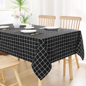 misaya rectangle waterproof fabric table cloth, plaid stain proof polyester tablecloth, washable cloth table cover for dining room, kitchen, outdoor (60" x 84", black)
