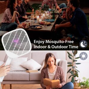 Electric Fly Swatter Foldable, Powerful 4000V Bug Zapper Racket, Mosquito Killer w/Purple Light, Rechargeable 1200mAh Insect Killer, 3-Layer Safe Design, Hanging Standing Portable for Indoor Outdoor