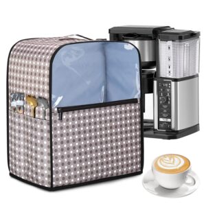 yarwo coffee maker dust cover compatible for ninja specialty cm401/cm407, visible coffee machine cover with top handle and multi pockets for kitchen appliance and accessories, black