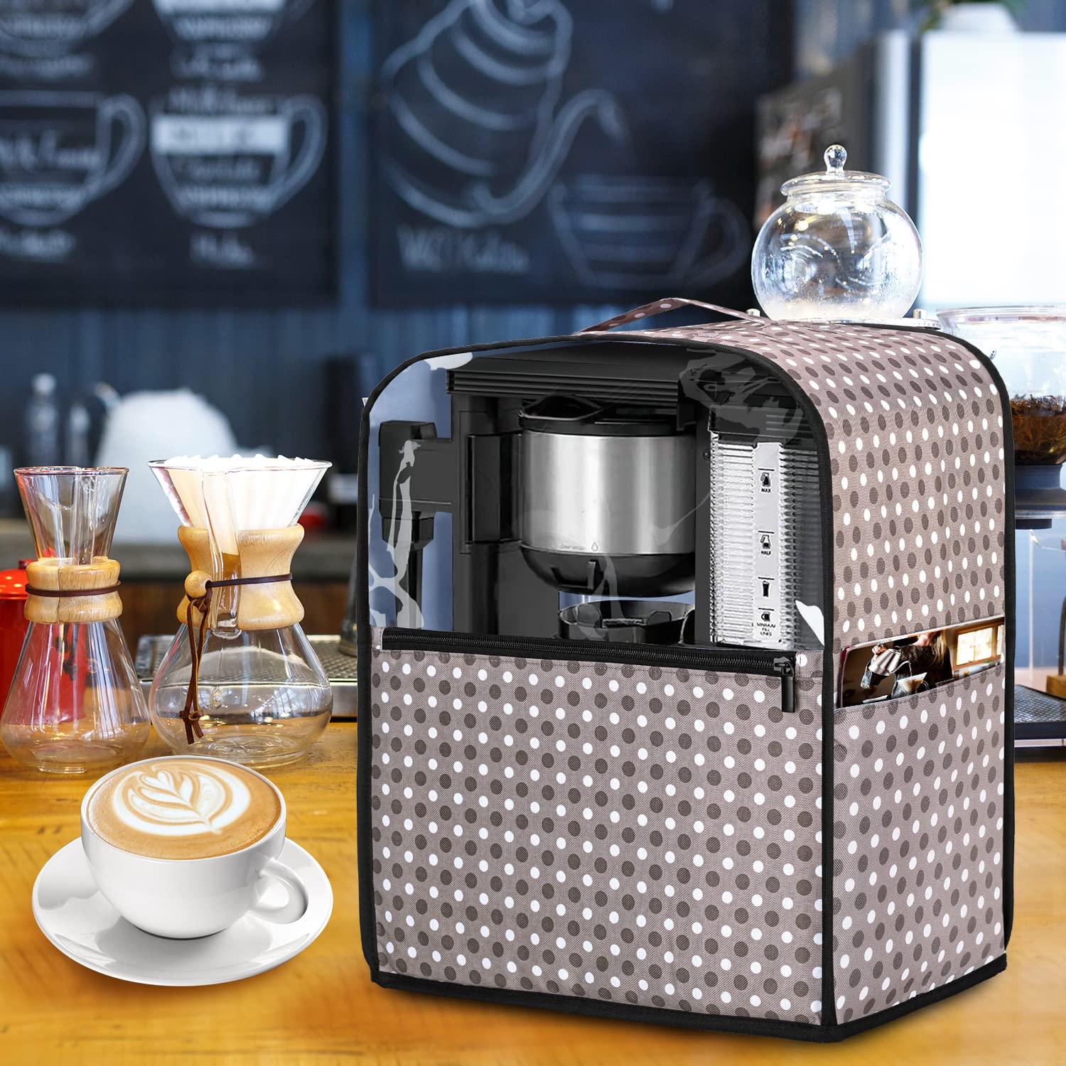 YARWO Coffee Maker Dust Cover Compatible for Ninja Specialty CM401/CM407, Visible Coffee Machine Cover with Top Handle and Multi Pockets for Kitchen Appliance and Accessories, Black