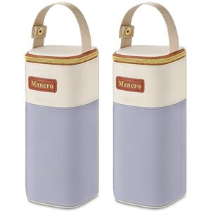 mancro 2pack insulated baby bottle bags, fits baby bottles up to 12 oz breastmilk cooler bag with button handle, portable baby bottle cooler bag for nursing mom daycare, beige