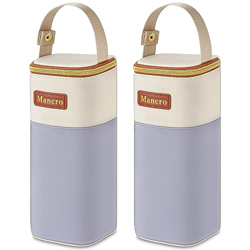 Mancro 2pack Insulated Baby Bottle Bags, Fits Baby Bottles up to 12 Oz Breastmilk Cooler Bag with Button Handle, Portable Baby Bottle Cooler Bag for Nursing Mom Daycare, Beige