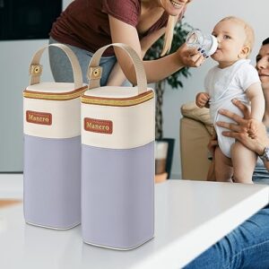 Mancro 2pack Insulated Baby Bottle Bags, Fits Baby Bottles up to 12 Oz Breastmilk Cooler Bag with Button Handle, Portable Baby Bottle Cooler Bag for Nursing Mom Daycare, Beige