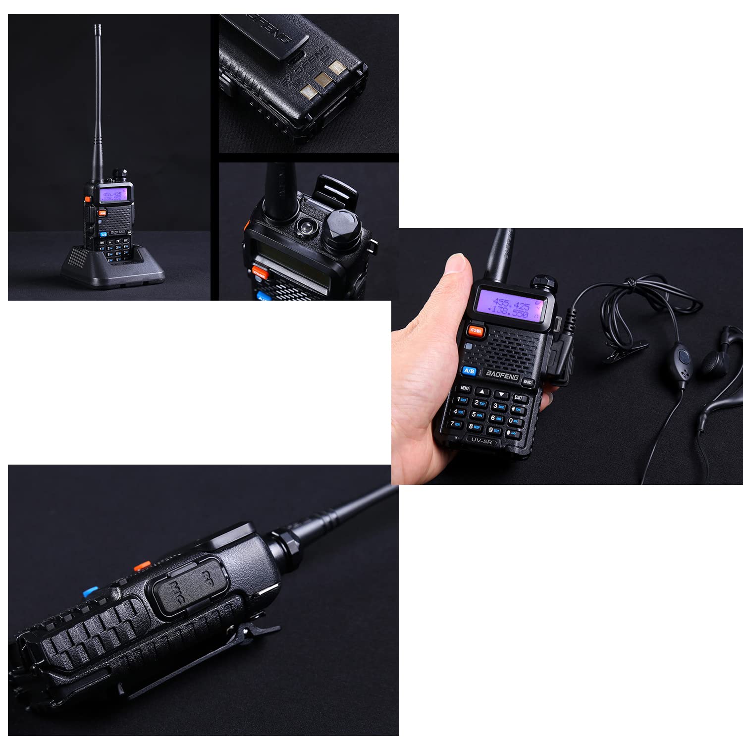 BAOFENG UV-5R Radio 2Pack(VHF & UHF), Long Range Handheld Ham Radio with 4 Rechargeable 1800mAh Battery, Radio with Earpiece and Programming Cable