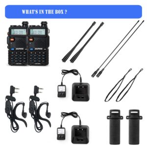 BAOFENG UV-5R Radio 2Pack(VHF & UHF), Long Range Handheld Ham Radio with 4 Rechargeable 1800mAh Battery, Radio with Earpiece and Programming Cable