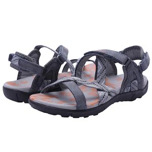 Harssidanzar Women's Sandals Walking Sandals Outdoor Sandals With Strap Adjustable Beach Sandals Casual Hiking SL257US,Grey,Size 7.5