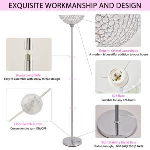 Trssdre Spherical Crystal Floor Lamp, 1-Light Modern Chrome Finish Floor Lamp, Crystal Floor Lamp Fixture for Living Room, Bedroom, Dining Room, Office, E26 Base, LED Bulb Included