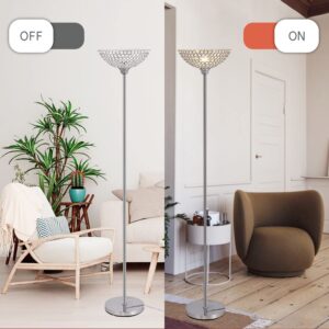 Trssdre Spherical Crystal Floor Lamp, 1-Light Modern Chrome Finish Floor Lamp, Crystal Floor Lamp Fixture for Living Room, Bedroom, Dining Room, Office, E26 Base, LED Bulb Included