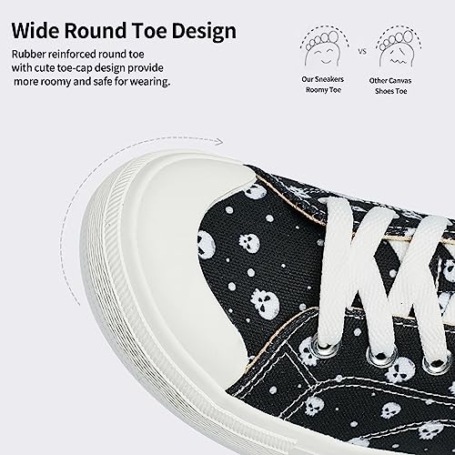 VERDASCO Womens Fashion Sneakers Non-Slip Running Shoes Comfort Walking Shoes Ladies Tennis Shoes Black with Skull Painted 8.5