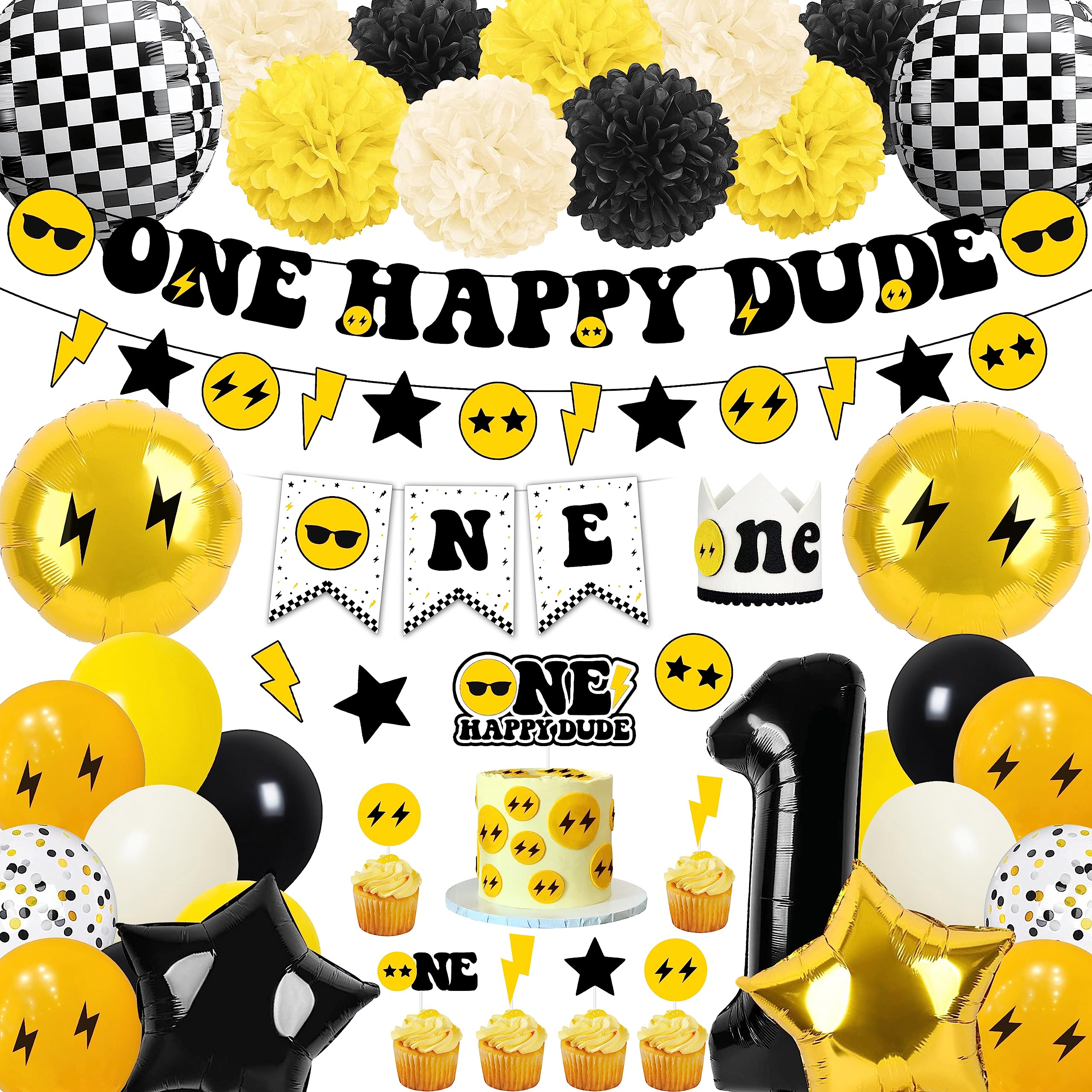 One Happy Dude Birthday Party Decoration Selections First Birthday Party Supplies 1st Birthday Celebration Party Decors First Birthday Party Idea for Baby Girls and Boys (Selection-A)