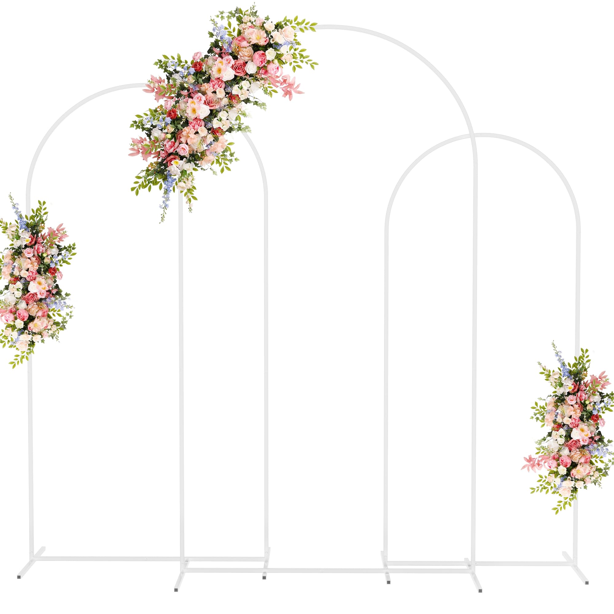 Fomcet Wedding Arch Backdrop Stand Set of 3 White Metal Arched Backdrop Stand 7.2FT & 6.6FT & 6FT Balloon Arch Frame for Wedding Ceremony Birthday Party Baby Shower Anniversary Decoration