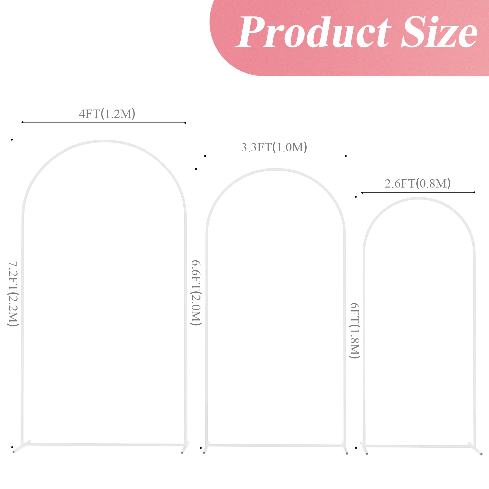 Fomcet Wedding Arch Backdrop Stand Set of 3 White Metal Arched Backdrop Stand 7.2FT & 6.6FT & 6FT Balloon Arch Frame for Wedding Ceremony Birthday Party Baby Shower Anniversary Decoration