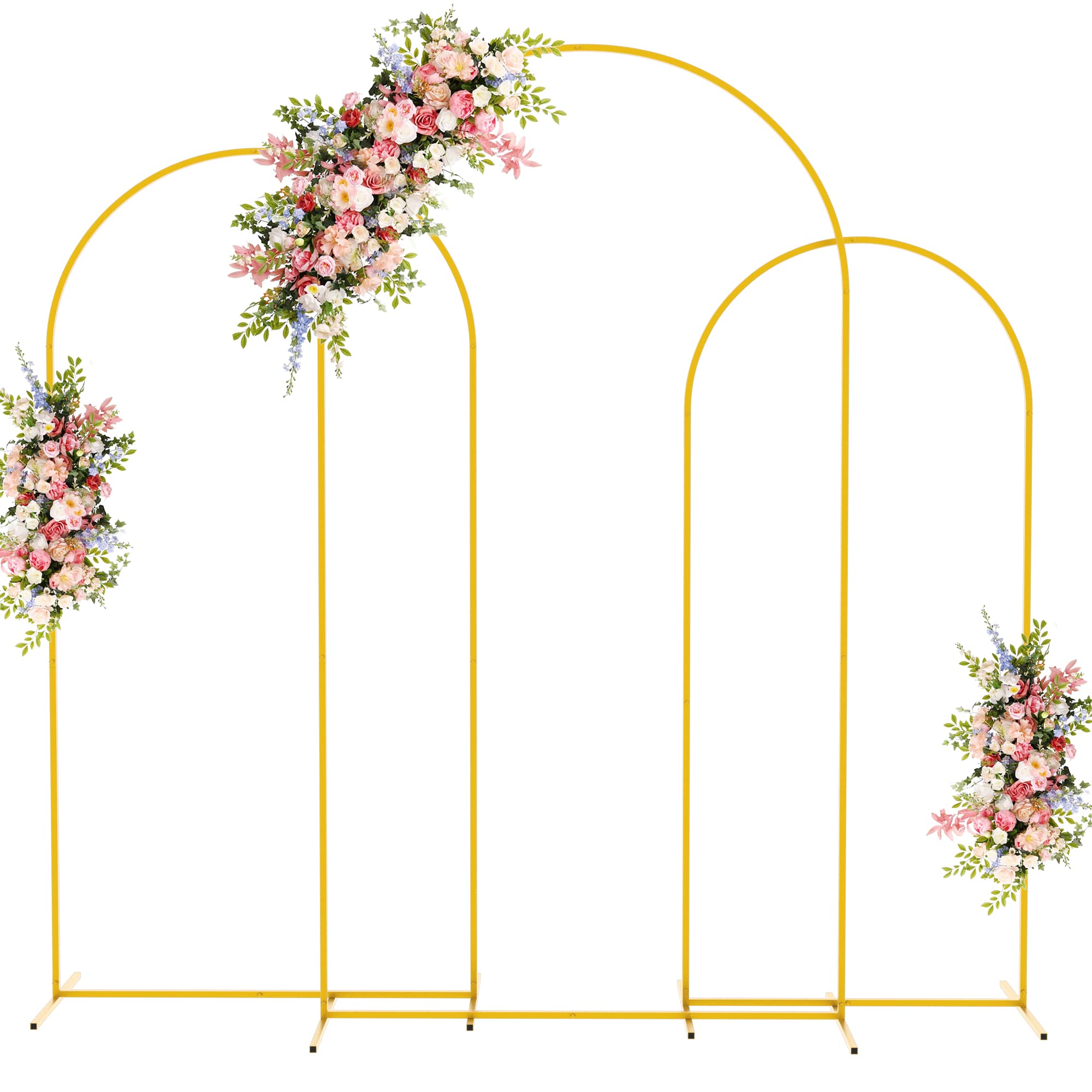 Fomcet Metal Arch Backdrop Stand Set of 3 Gold Wedding Arch Stand 7.2FT & 6.6FT & 6FT Arched Backdrop Frame for Birthday Party Baby Shower Graduation Ceremony Decoration