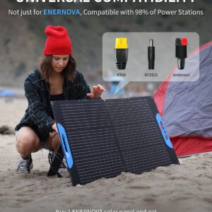 ENERNOVA 100W Portable Solar Panel for Solar Generator, IP68 Waterproof, Foldable Solar Charger with Female and Male Connectors, High-Efficiency Battery Charger for Outdoor Camping Van RV Trip