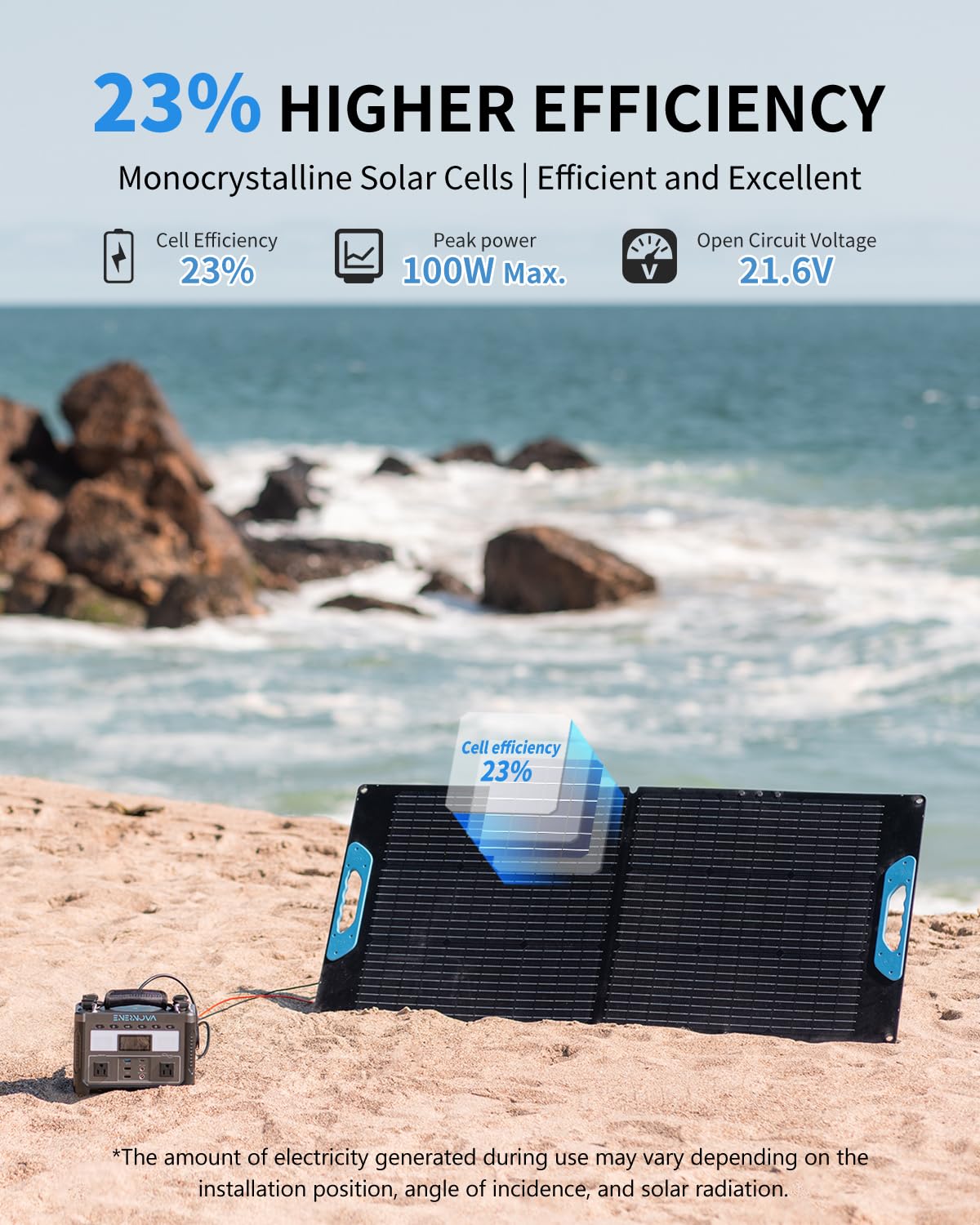 ENERNOVA 100W Portable Solar Panel for Solar Generator, IP68 Waterproof, Foldable Solar Charger with Female and Male Connectors, High-Efficiency Battery Charger for Outdoor Camping Van RV Trip