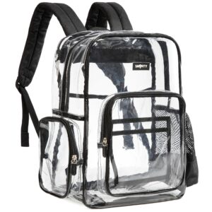 j.carp clear bag heavy duty backpack durable transparent see through bag (large, black)