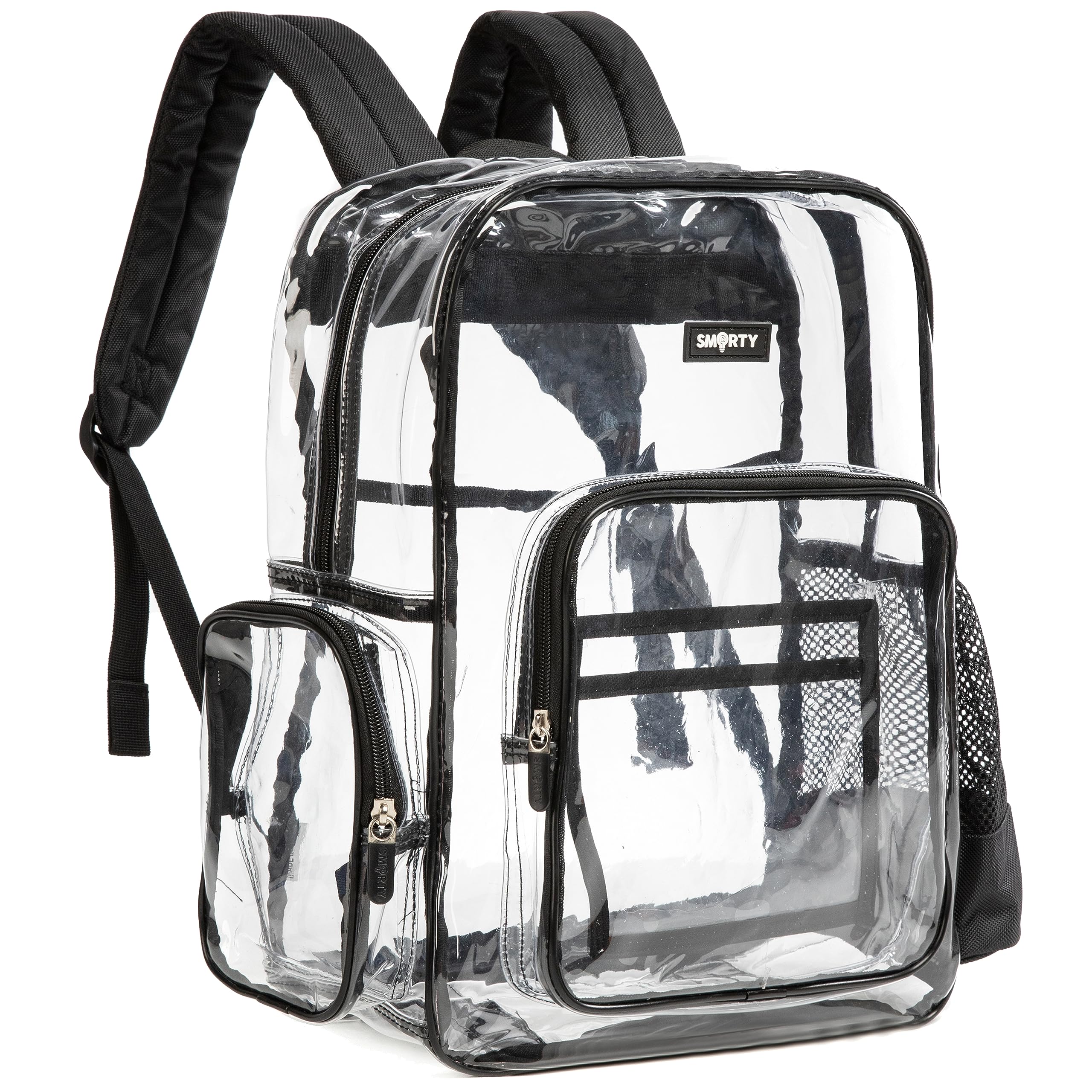 J.CARP Clear Bag Heavy Duty Backpack Durable Transparent See Through Bag (Large, Black)