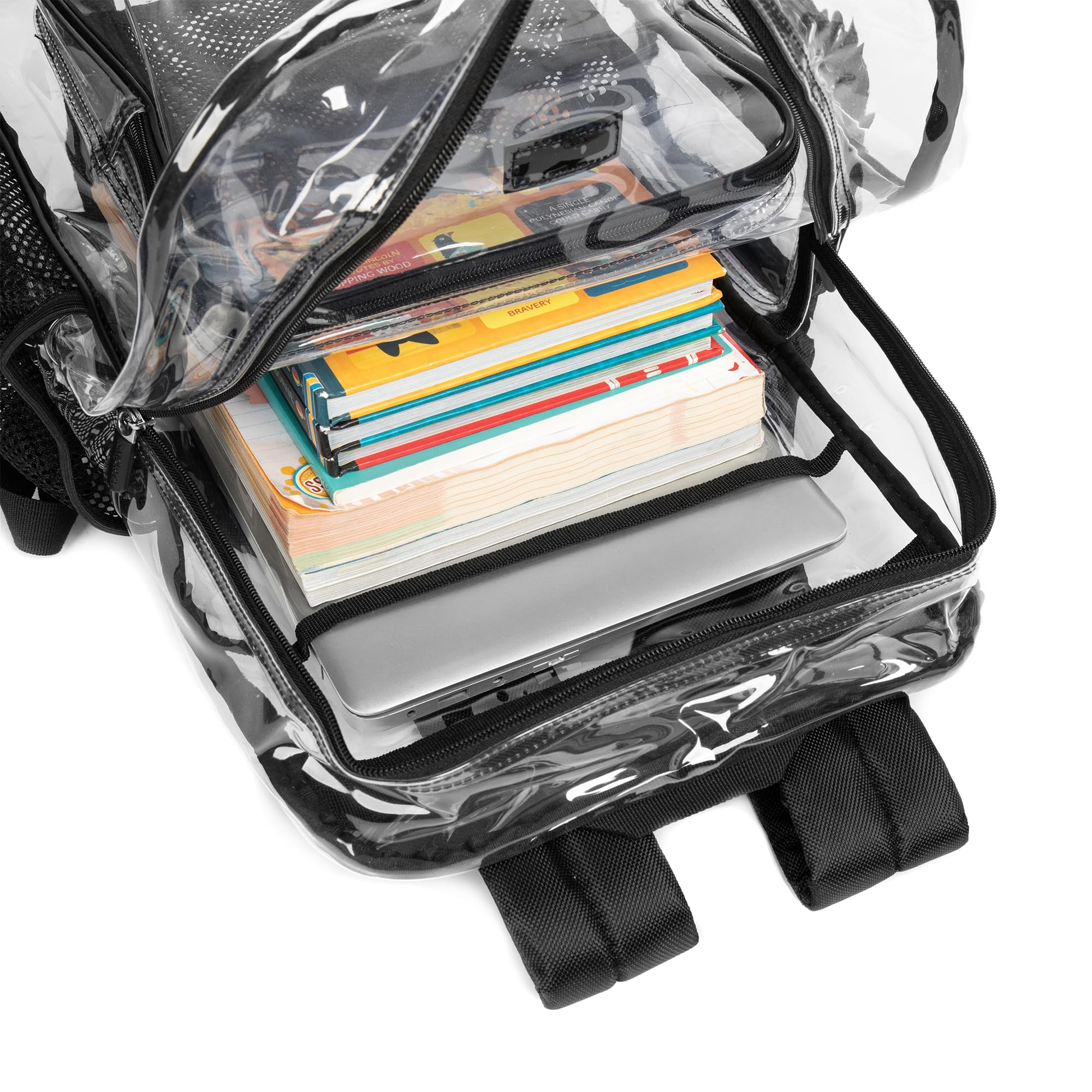 J.CARP Clear Bag Heavy Duty Backpack Durable Transparent See Through Bag (Large, Black)