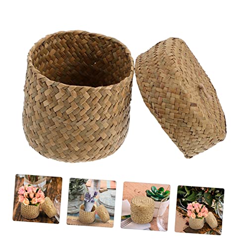 Yardenfun Flower Basket Mini Wicker Basket with Lid Kids Toys Vintage Gifts Handmade Woven Basket Creative Storage Basket Laundry Basket with Wheels Decor To Weave Snack Basket Seaweed Child