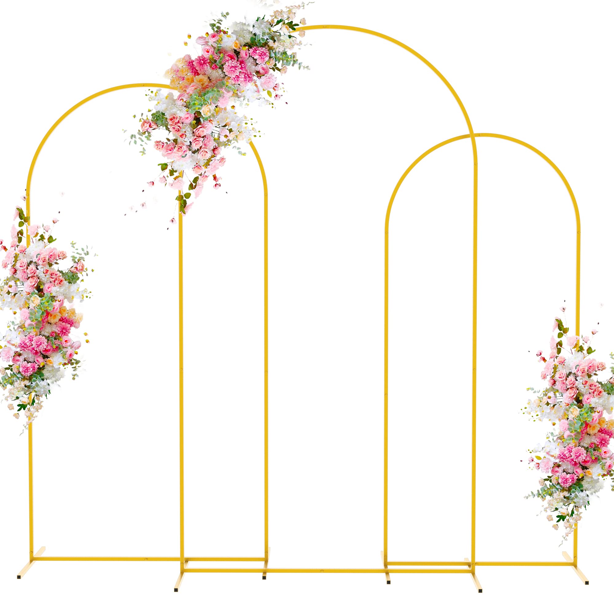 Wokceer Wedding Arch Backdrop Stand 7.2FT, 6.6FT, 6FT Set of 3 Gold Metal Arch Backdrop Stand for Wedding Ceremony Baby Shower Birthday Party Garden Floral Balloon Arch Decoration