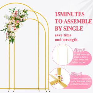 Wokceer Wedding Arch Backdrop Stand 7.2FT, 6.6FT, 6FT Set of 3 Gold Metal Arch Backdrop Stand for Wedding Ceremony Baby Shower Birthday Party Garden Floral Balloon Arch Decoration