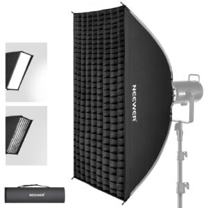 neewer 24"x35" rectangular softbox quick set up folding strip soft box bowens mount with diffusers/honeycomb grid/bag compatible with aputure 120d godox sl60w neewer rgb cb60 and other lights, sf6090q