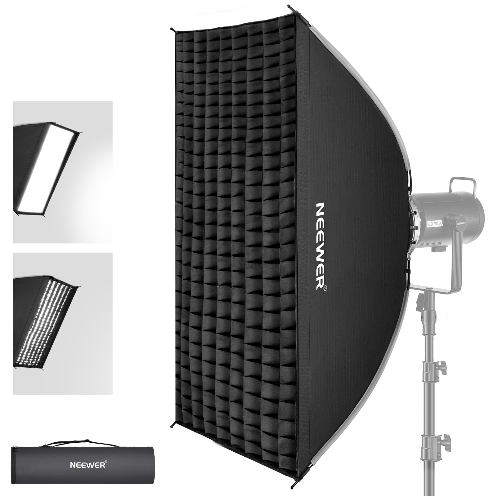 NEEWER 24"x35" Rectangular Softbox Quick Set up Folding Strip Soft Box Bowens Mount with Diffusers/Honeycomb Grid/Bag Compatible with Aputure 120d Godox SL60w NEEWER RGB CB60 and Other Lights, SF6090Q