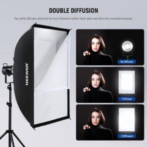 NEEWER 24"x35" Rectangular Softbox Quick Set up Folding Strip Soft Box Bowens Mount with Diffusers/Honeycomb Grid/Bag Compatible with Aputure 120d Godox SL60w NEEWER RGB CB60 and Other Lights, SF6090Q