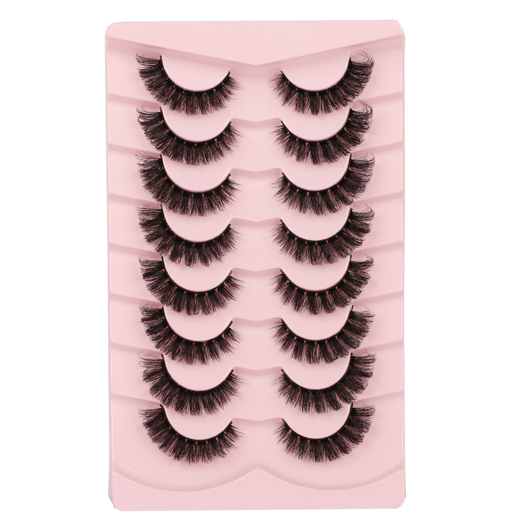 Gmagictobo False Eyelashes Cat Eye Fluffy 3D Mink Lashes Dramatic Volume D Curl Russian Strip Lashes Pack Wispy Fake Eyelashes 8 Pairs