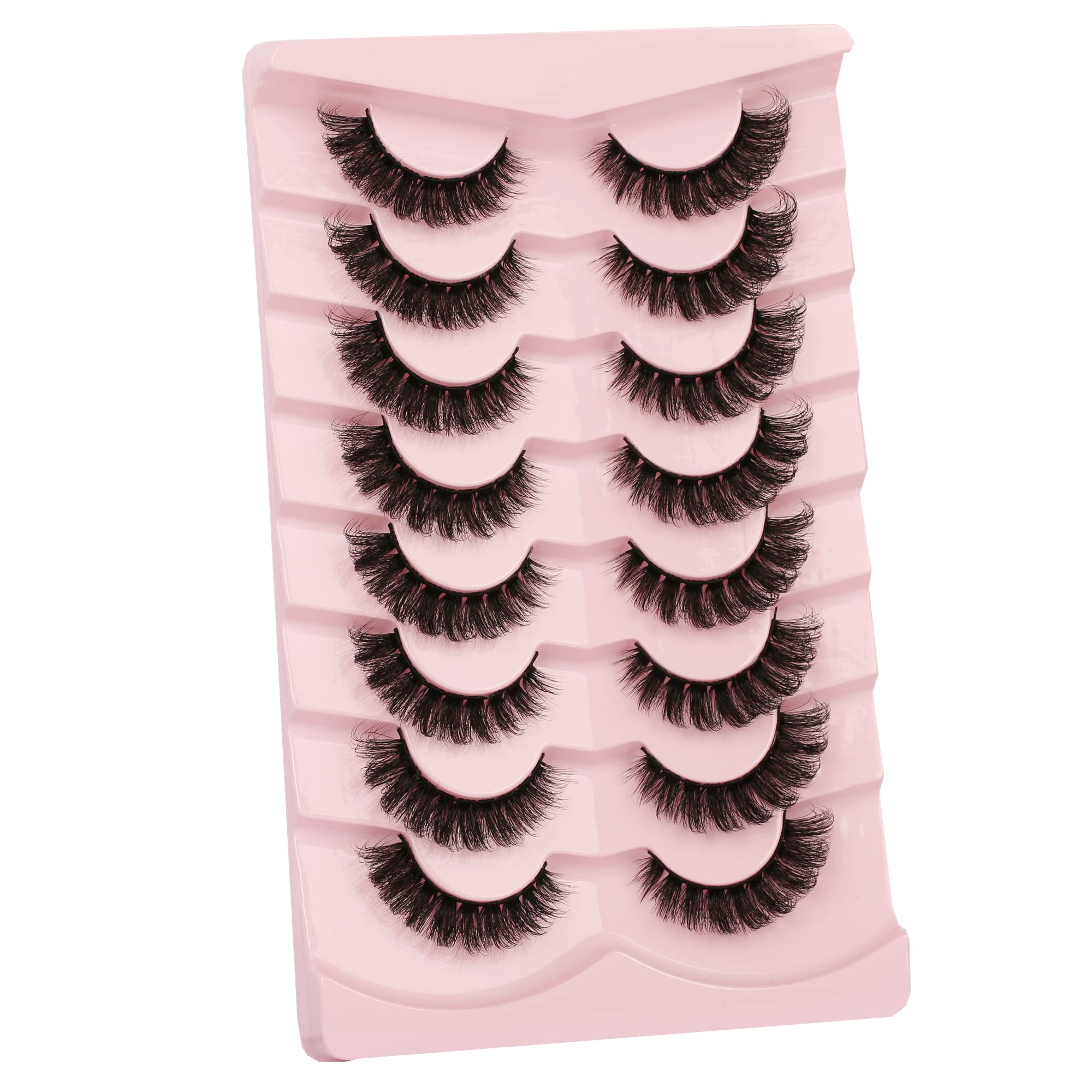 Gmagictobo False Eyelashes Cat Eye Fluffy 3D Mink Lashes Dramatic Volume D Curl Russian Strip Lashes Pack Wispy Fake Eyelashes 8 Pairs