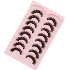 Gmagictobo False Eyelashes Cat Eye Fluffy 3D Mink Lashes Dramatic Volume D Curl Russian Strip Lashes Pack Wispy Fake Eyelashes 8 Pairs