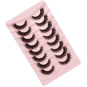 Gmagictobo False Eyelashes Cat Eye Fluffy 3D Mink Lashes Dramatic Volume D Curl Russian Strip Lashes Pack Wispy Fake Eyelashes 8 Pairs